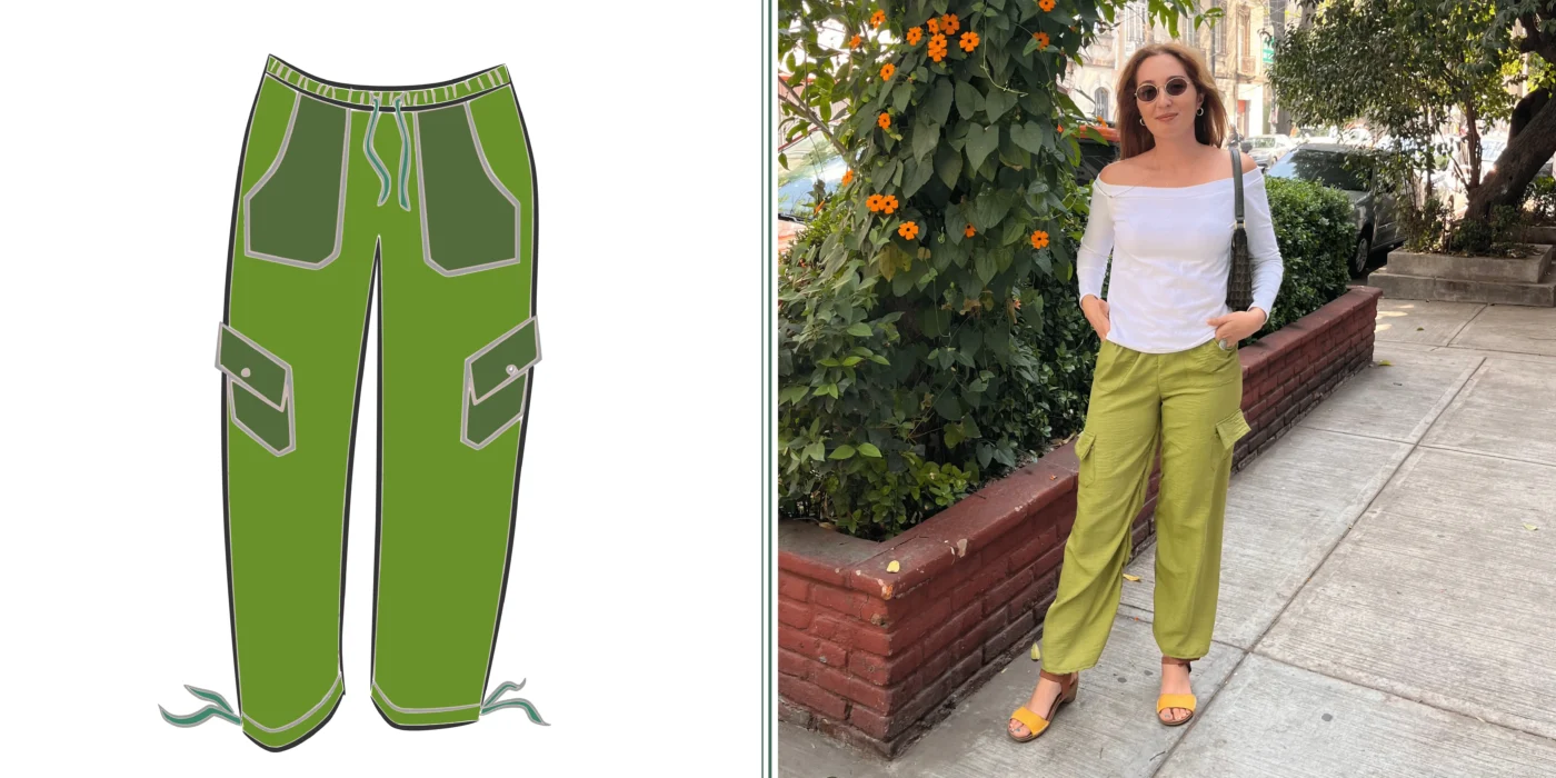 Easy sewing patterns - Aya Mana Coyoacan Loose Pants in olive green illustration